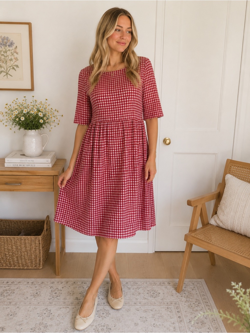 Daisy Red Gingham Midi Dress